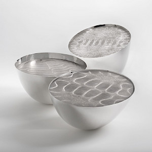 Three Chladni Bowls, 2005
Silver 925, steel
Photography Christopher Gmuender